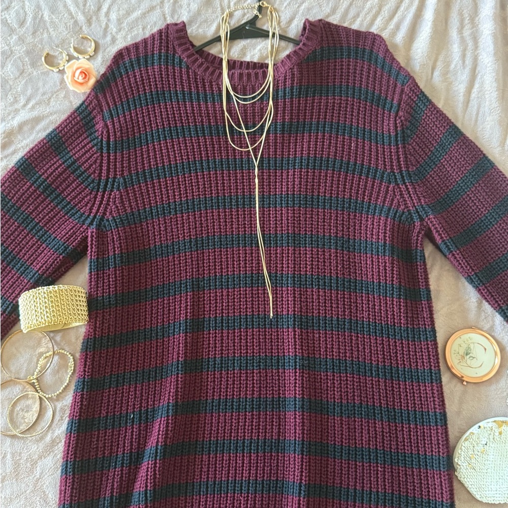 Forever 21 Burgundy and Black Striped Sweater